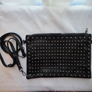 Black Faux Leather Stud Cross Body Clutch. Goth Glam Punk Grunge 90s Romantic